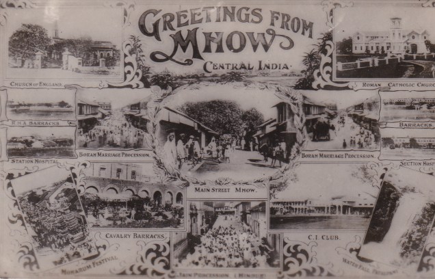Jain Procession (bottom centre) Mhow multiview Jainism Postcard