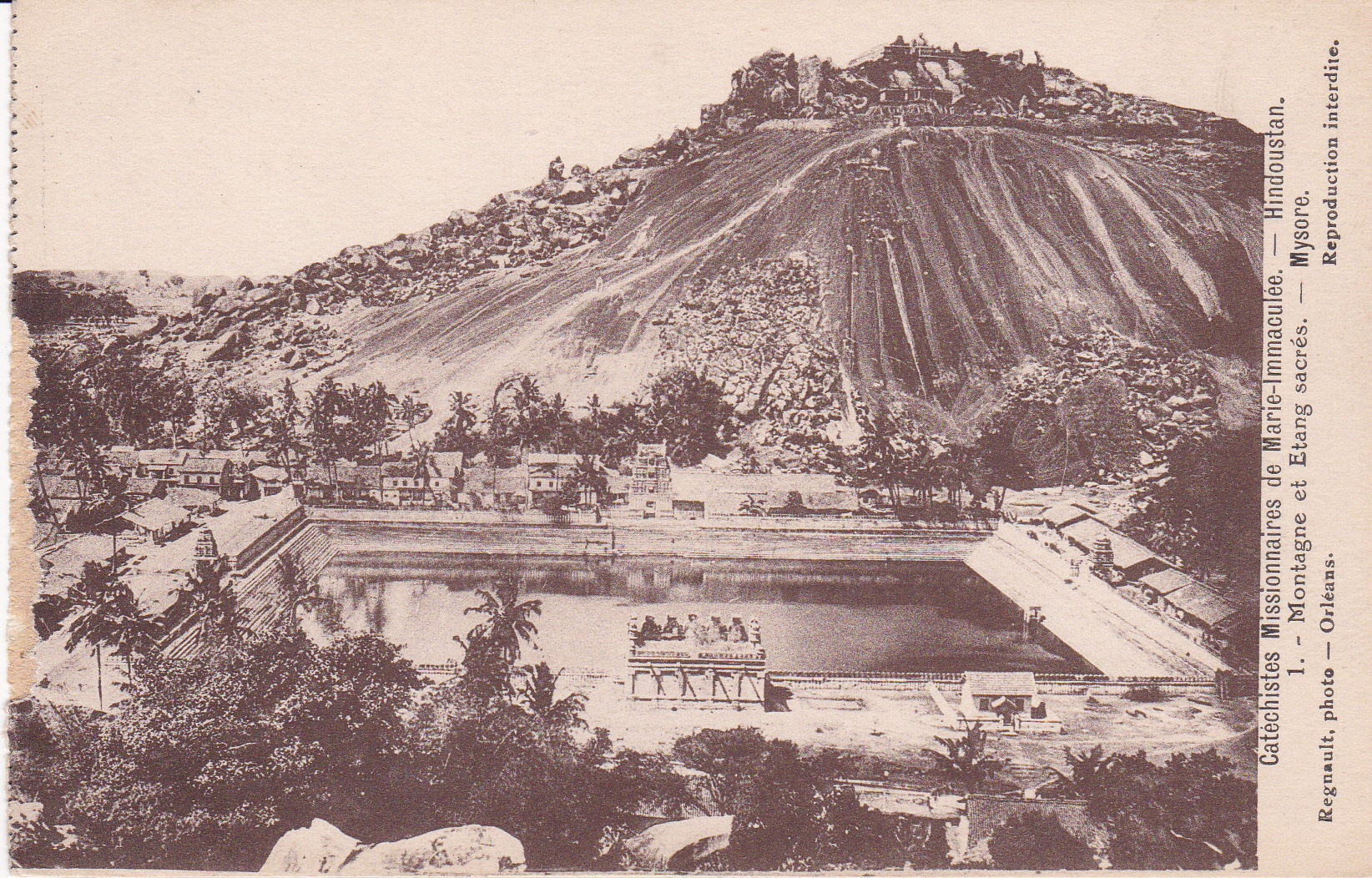 Sacred hill and tank Sravanabelgola missionary Jainism Postcard